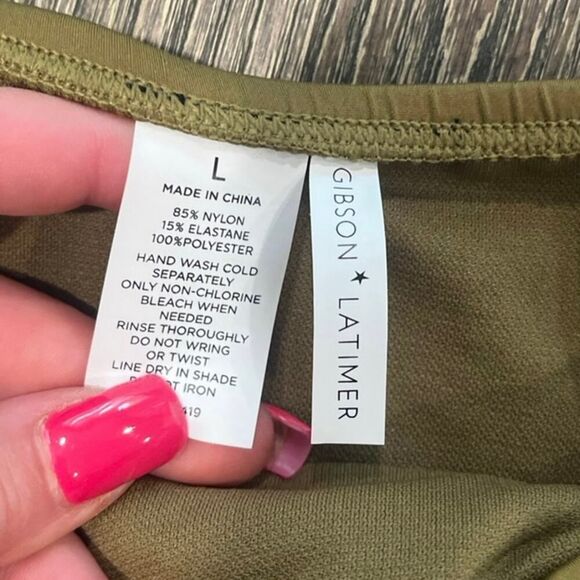 Gibson Latimer Bikini Set High Rise Halter Neck Tropical Print White/Green Sz L - Picture 4 of 6